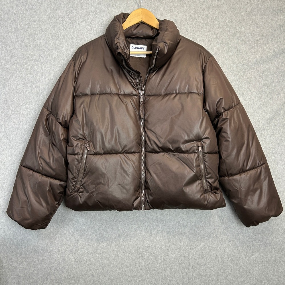 Old‎ Navy Puffer Winter Jacket French Roast Brown Quilted Full Zip Womens Small
